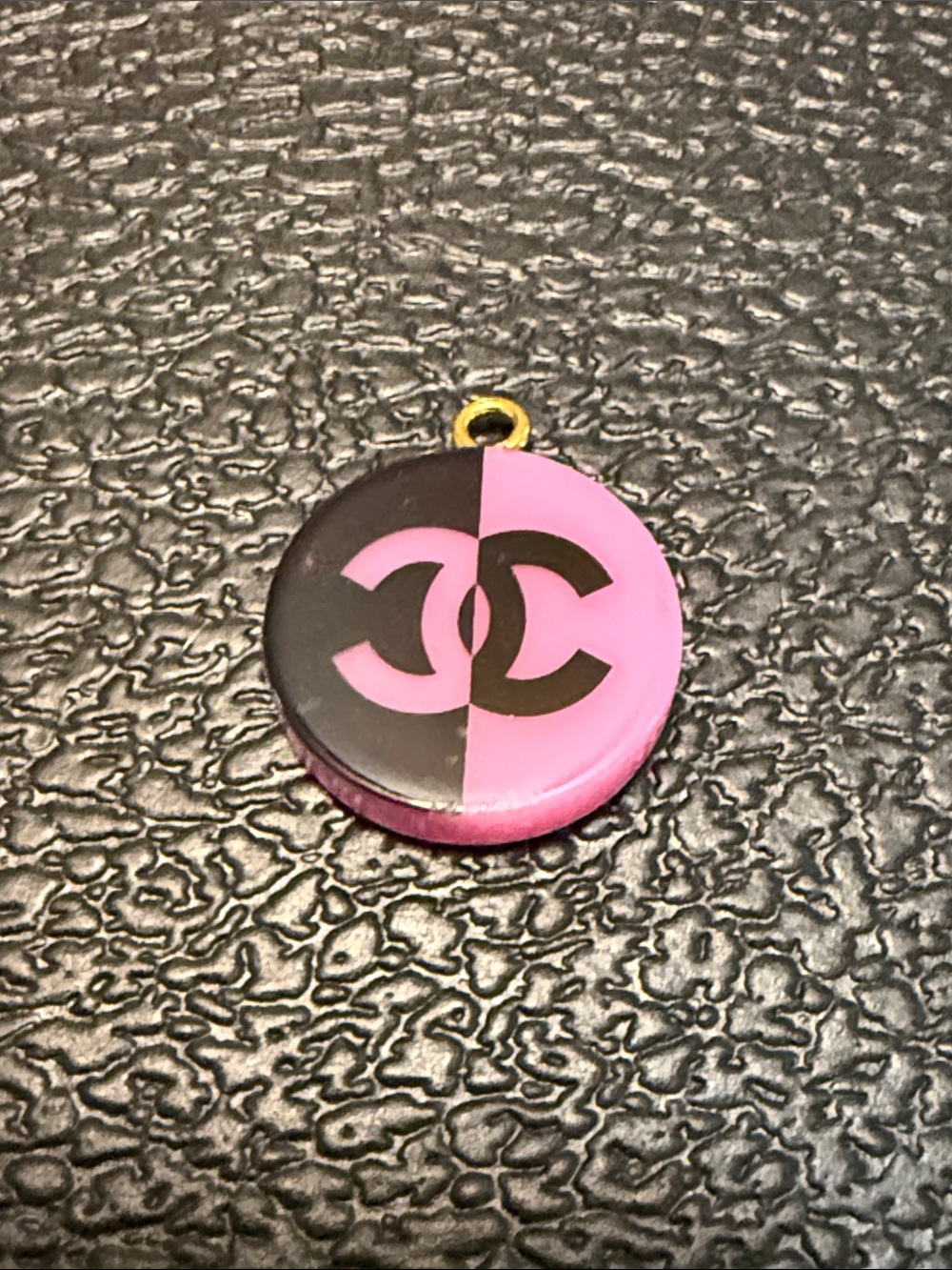 Pink Round Pendant Charm with Gold Accent